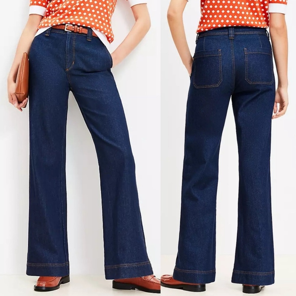 LOFT | The Wide Leg High Rise Jeans Size 31 Denim Dark Wash Stretch Pockets
